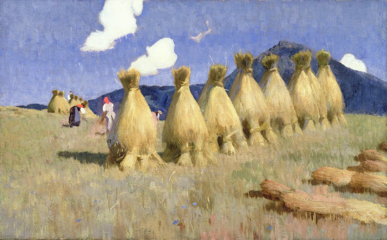 Seven Cornstooks Ylä-Unkarissa, noin 1906 tekijältä Adrian Scott Stokes
