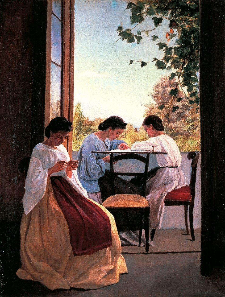 Adriano Cecionin (1836-1886) brodeeraajat, öljy kankaalle, 52x41 cm yksityiskohta tekijältä Adriano Cecioni
