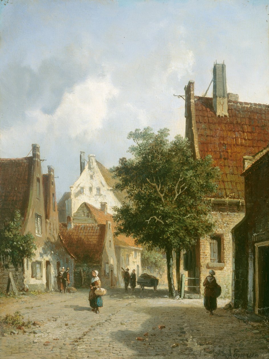 Amsterdamin katukuva, 1800-luku. tekijältä Adrianus Eversen