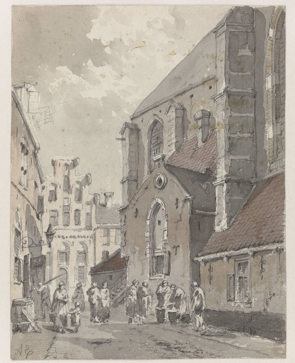 Näkymä Amersfoortissa, St. Joriskerkin oikealla puolella tekijältä Adrianus Eversen