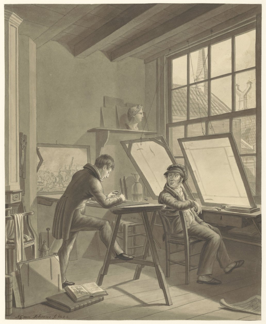 Jacob Ernst Marcuksen työpaja Rozenstraatilla Amsterdamissa tekijältä Adrianus Gerardus van Schoone
