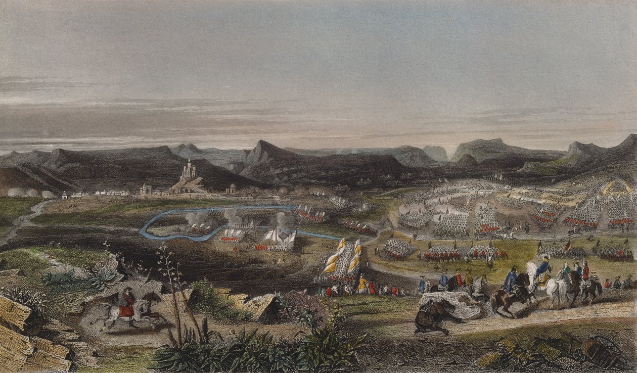 Almansan taistelu 25. huhtikuuta 1707, kaiverrus Ed. Chavane tekijältä Adrien Dauzats