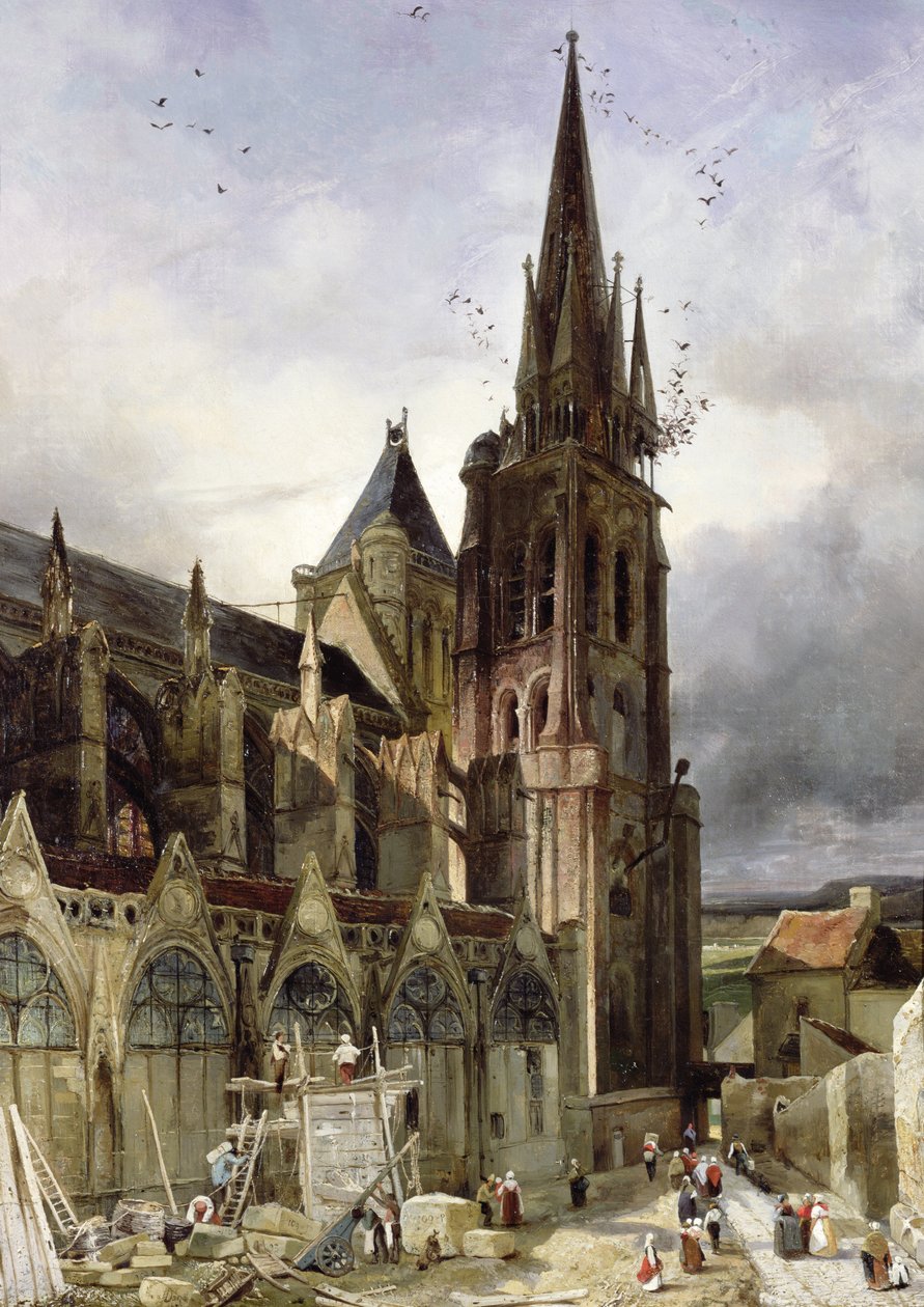 St. Denisin luostarikirkon entisöinti vuonna 1833 tekijältä Adrien Dauzats