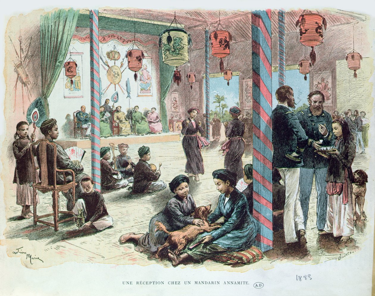 Vastaanotto annamiittimandariinin talossa Tonkinissa, Ranskan Indokiinassa 1883. tekijältä Adrien Emmanuel Marie