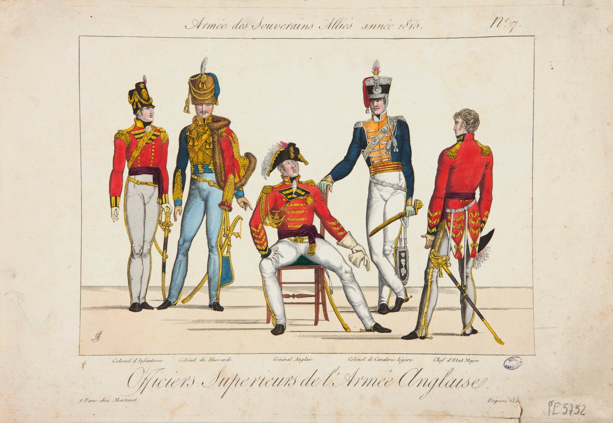 Englannin armeijan yliupseerit, liittoutuneiden hallitsijoiden armeija, 1815 tekijältä Adrien Pierre Francois Godefroy