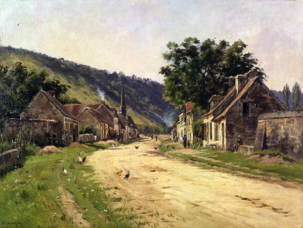 Village Street hahmoineen (öljy kankaalle) tekijältä Adrien Jacques Sauzay