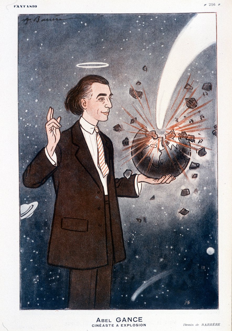 Abel Gance (1889-1981), räjähdysaineelokuvantekijä. Fantasiossa 12.01.1930. Piirustus Barrere. tekijältä Adrien Barrere