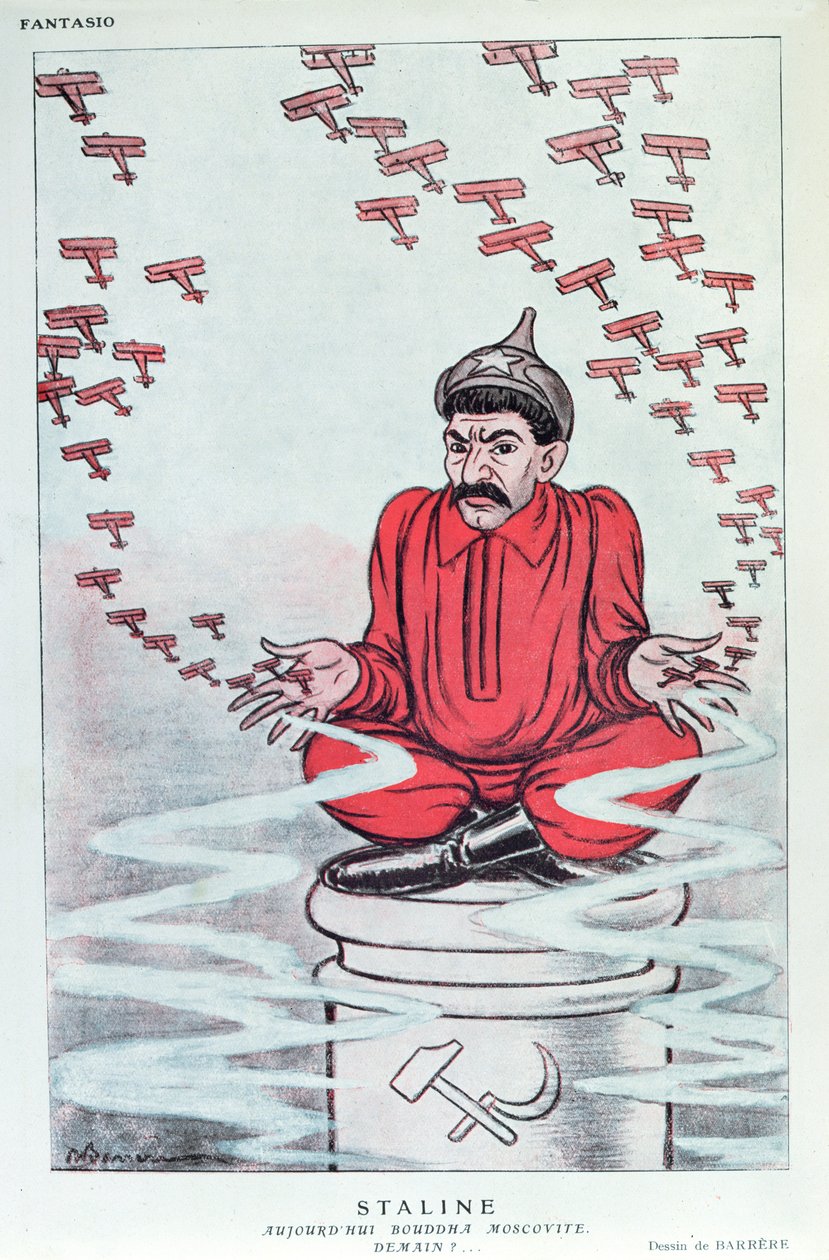 Karikatyyri Stalinista ranskalaisesta Fantasio-lehdestä, n. 1930 tekijältä Adrien Barrere