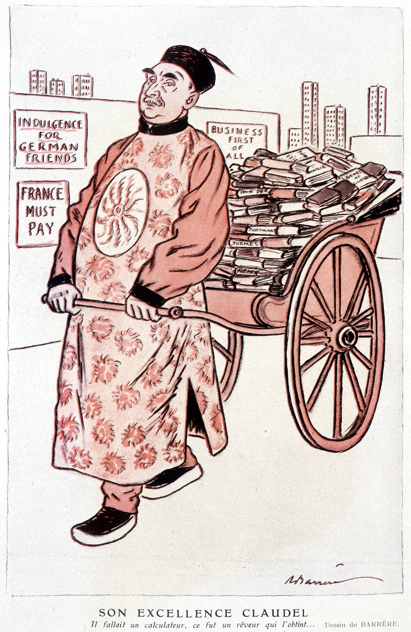 Sarjakuva Paul Claudelista, ranskalaisesta runoilijasta ja näytelmäkirjailijasta - Barrèren "" Fantasio" -sarjassa 1.1.1927 tekijältä Adrien Barrere