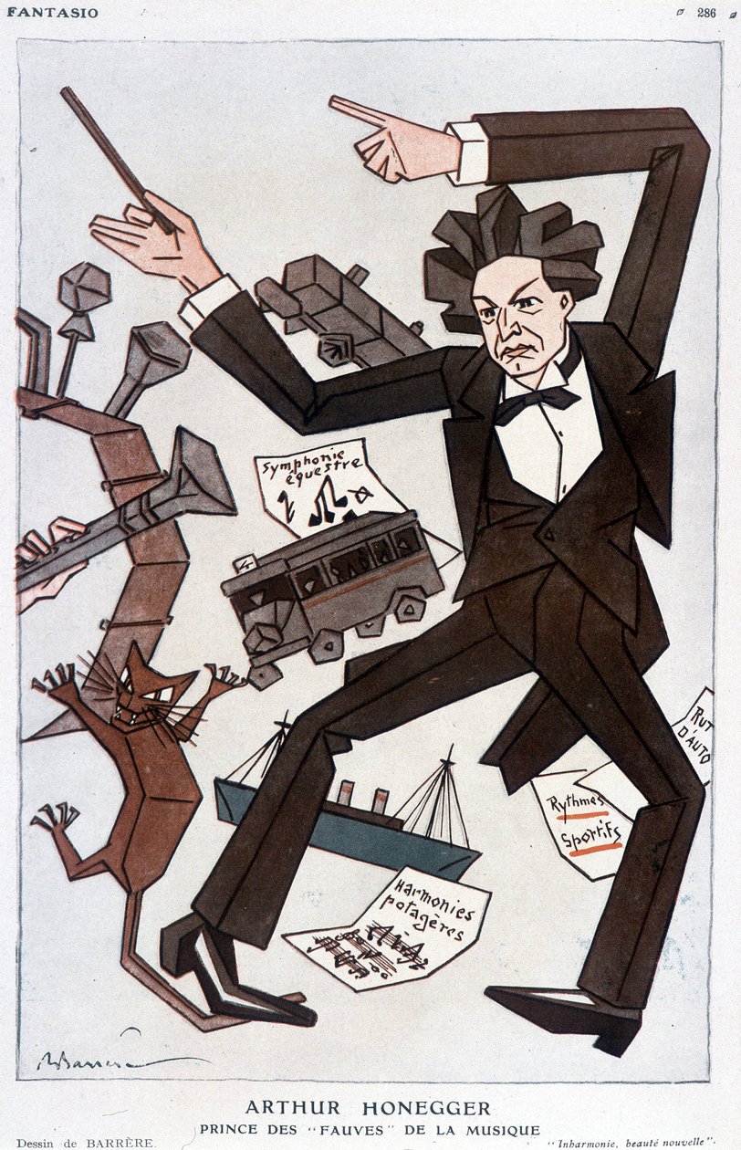 Arthur Honeggerin sarjakuva "Musiikin herkkujen prinssi", sveitsiläinen säveltäjä (1892-1955) - Barrère, elokuvassa "" Fantasio"" 1.1.1930 alkaen tekijältä Adrien Barrere