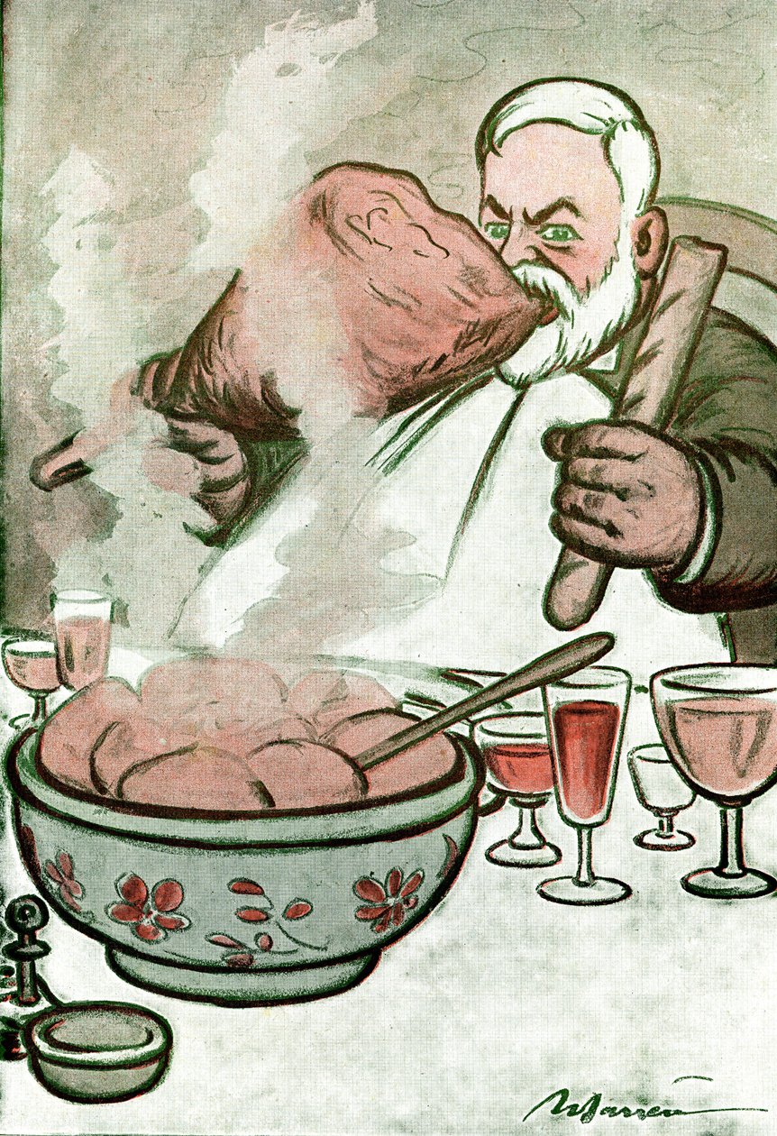 Sarjakuva Camille Cerfiä (1862-1936), belgialaista toimittajaa ja Georges Clemenceaun sihteeriä - Adrien Barreren (1877-1931) piirustus Fantasiosta tekijältä Adrien Barrere