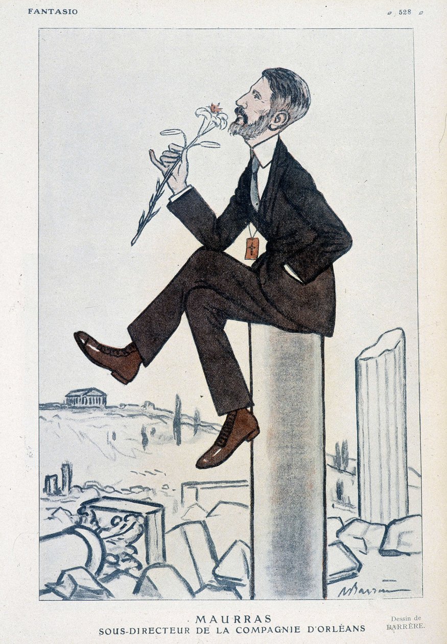 Charles Maurras, ranskalainen poliitikko ja kirjailija (1868-1952), Orleansin kampanjan apulaisjohtaja - Adrien Barreren (1877-1931) kuvitus "" Fantasiossa" 15.5.1923 tekijältä Adrien Barrere