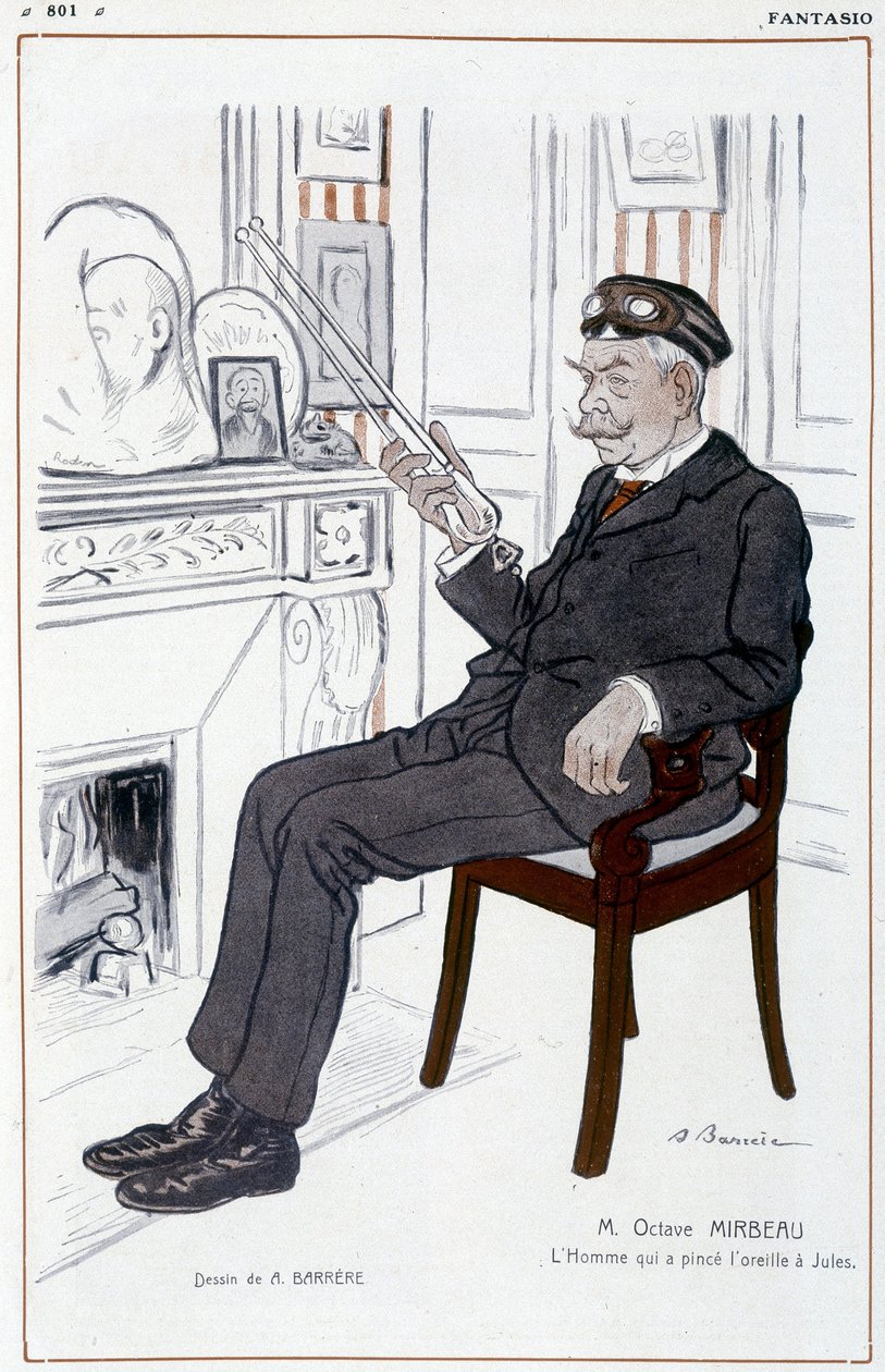Humoristinen piirustus Barrèren Octave Mirbeausta - elokuvassa "" Fantasio", 1.4.1908 tekijältä Adrien Barrere