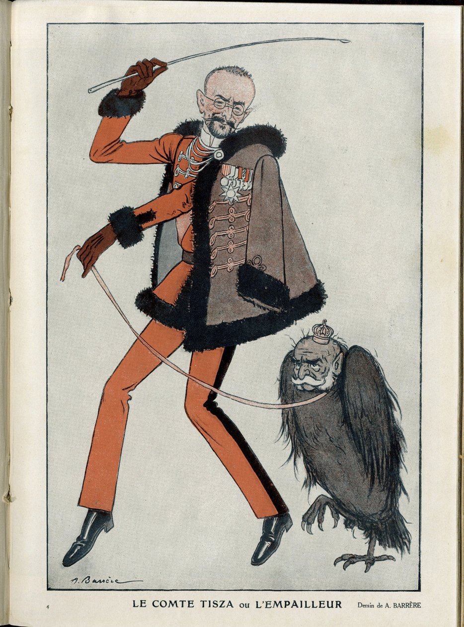 Kuva Barreresta (1874-1931) elokuvassa "" Fantasio", 01.04.15 - Kreivi Tisza tai Stuffer - Sota 14-18, Itävalta, Unkari - Eagle, Francois-Joseph Itävallan 1., Tisza Istvan - Animaatio tekijältä Adrien Barrere