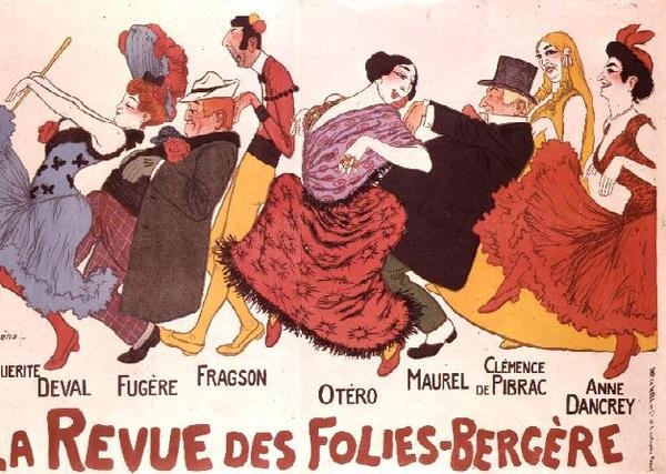 La Revue des Folies-Bergere (värillinen litografia) tekijältä Adrien Barrere