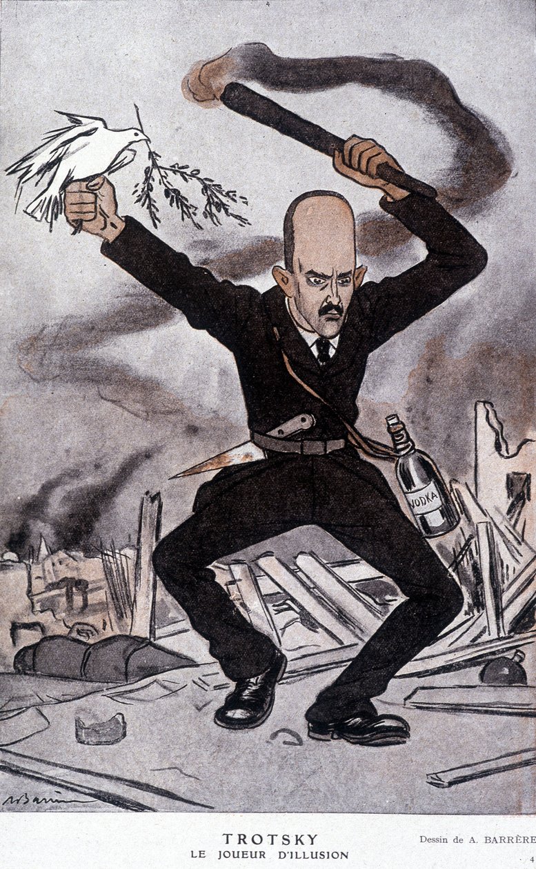 Leon Trotski (Trotski) (1879-1940), illuusiopelaaja - Barrèren sarjakuva elokuvassa "" Fantasio" 15.3.1918 tekijältä Adrien Barrere