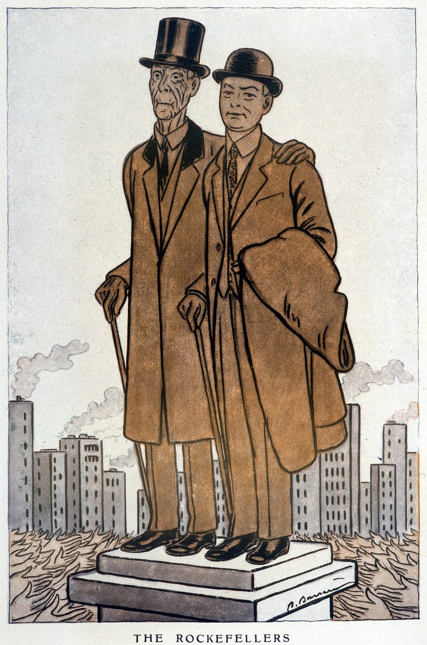 Les Rockefellers, vanhempi ja juniori, amerikkalainen cresus - Adrien Barreren (1877-1931) kuvitus elokuvassa "" Fantasio" 1.3.1930 tekijältä Adrien Barrere