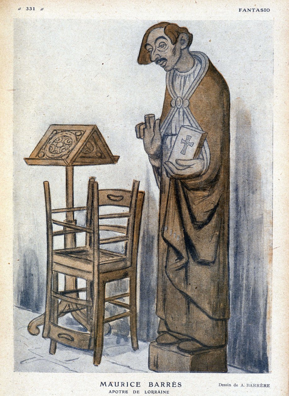 Maurice Barrès ja Lorraine apostoli - Adrien Barreren (1877-1931) karikatyyri elokuvassa "" Fantasio"" tekijältä Adrien Barrere