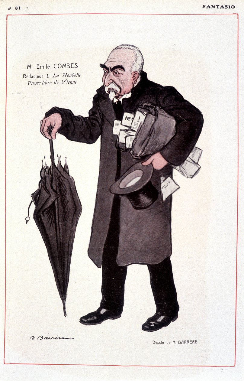 Muotokuva Emile Combesista, ranskalaisesta poliitikosta (1835-1921), La Nouvelle Presse libre de Viennen reaktorista - kuvitus Adrien Barrere (1877-1931) Fantasiossa 3.1.1907 tekijältä Adrien Barrere