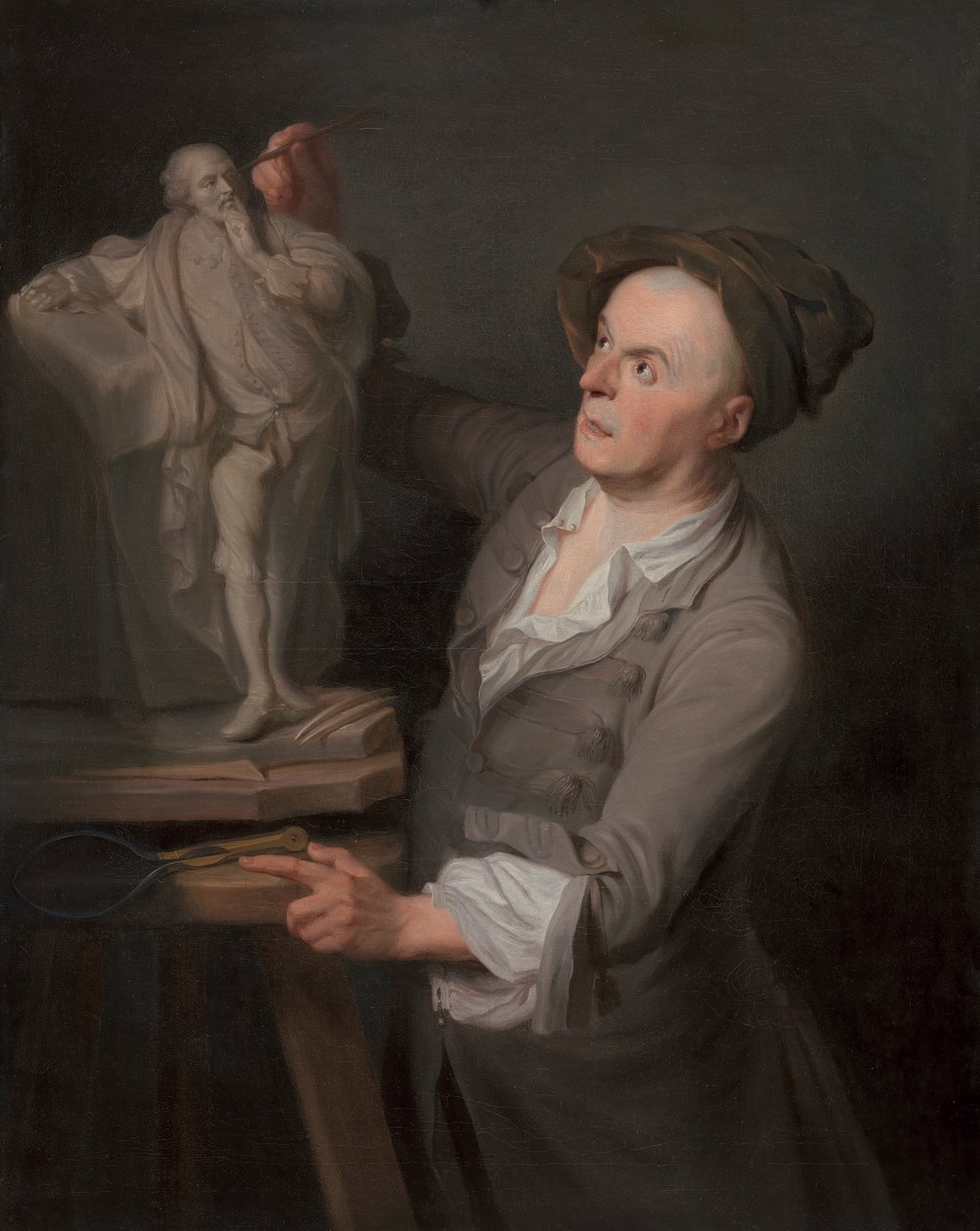 Louis-Francois Roubiliac mallintaa Shakespearen muistomerkkiään tekijältä Adrien Carpentiers