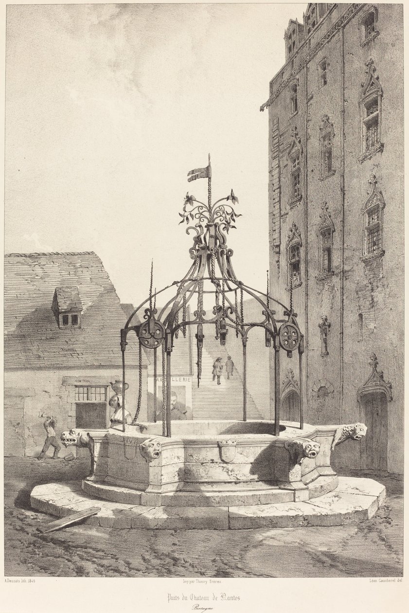 Chateau de Nantesin kaivo, Bretagne tekijältä Adrien Dauzats after Léon Gaucherel
