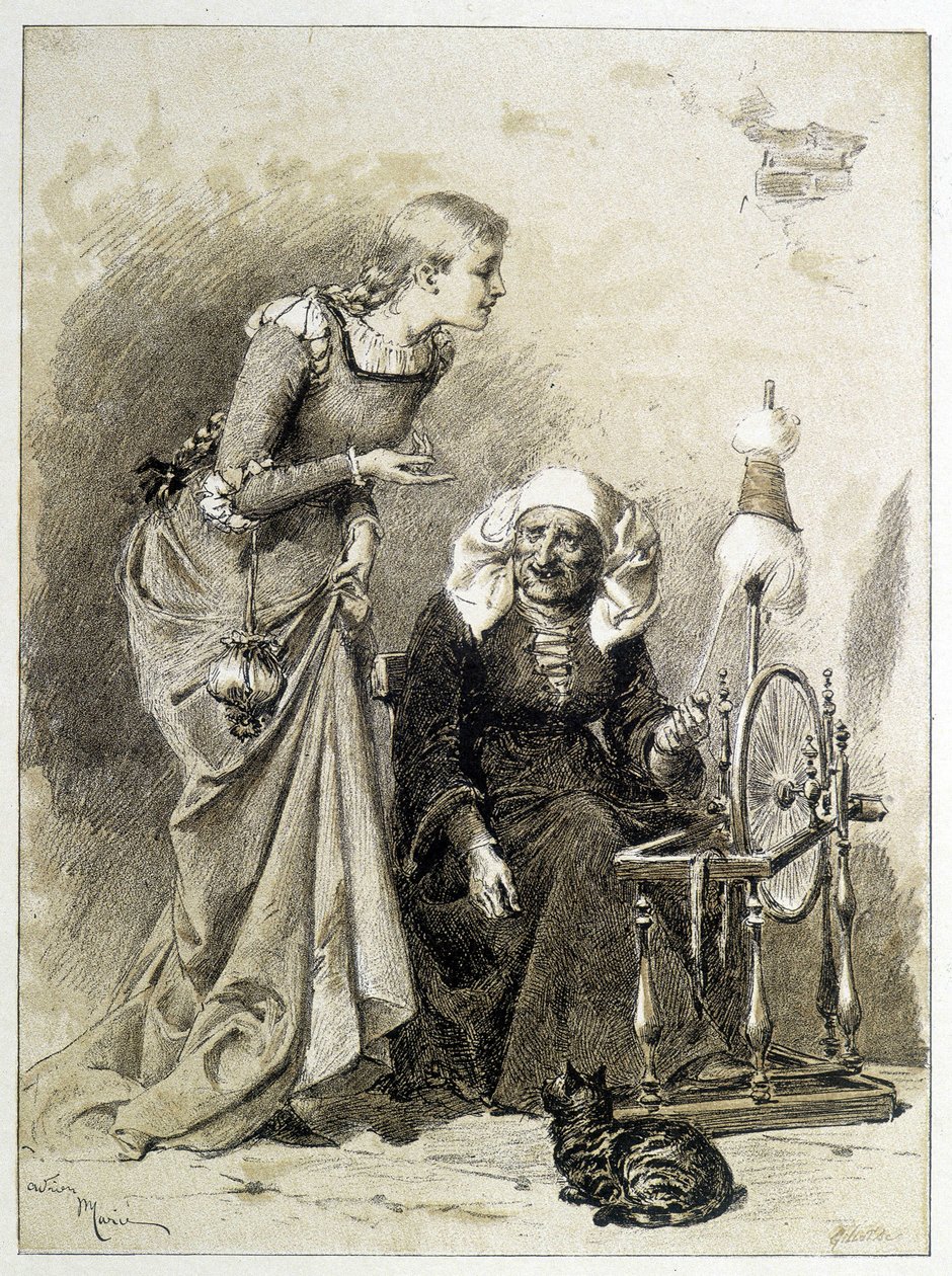 Prinsessa oleva kaunotar - Charles Perraultin elokuvassa "Les Contes de Fées", kuvitus Adrien Marie tekijältä Adrien Emmanuel Marie