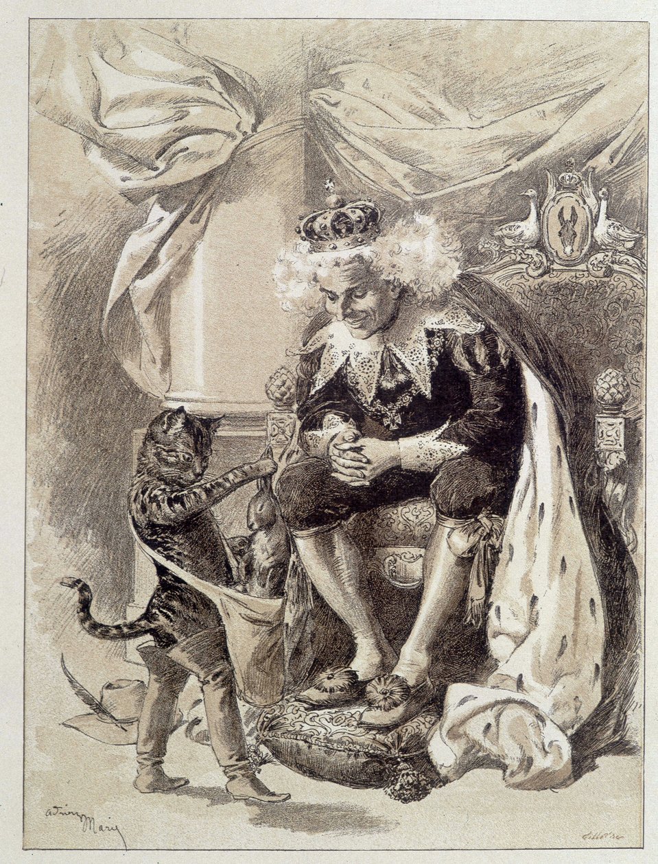 Puss in Boots - elokuvassa "Les Contes de Fées" Charles Perrault, kuvitus Adrien Marie tekijältä Adrien Emmanuel Marie