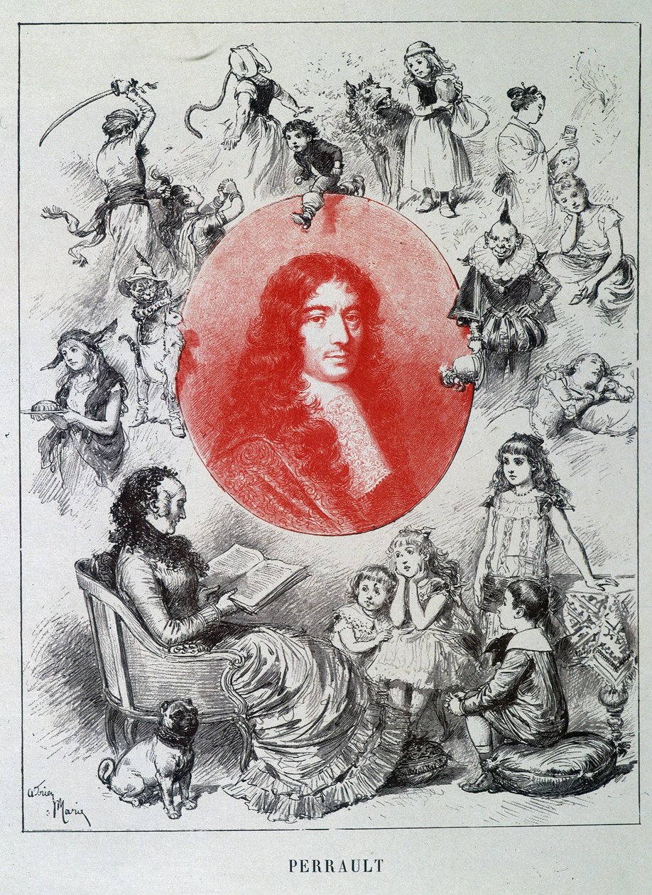Charles Perraultin muotokuva - Charles Perraultin elokuvassa "Les contes de fees", kuvitus Adrien Marie tekijältä Adrien Emmanuel Marie