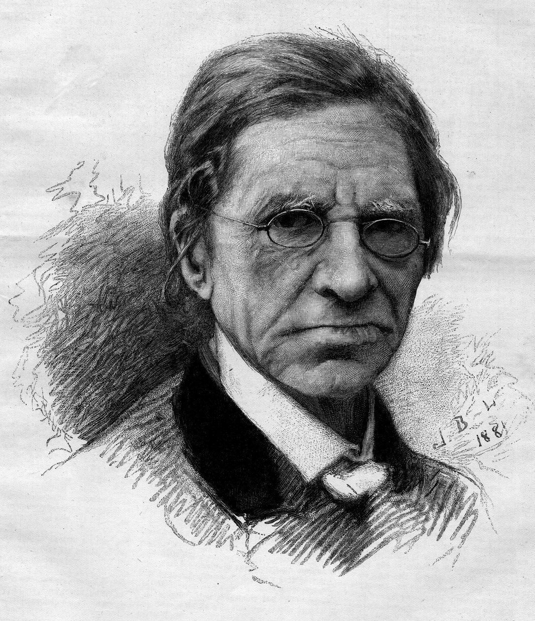 Emile Littren (1801-1881), ranskalaisen filologin, lääkärin ja poliitikon muotokuva. Kaiverrus Adrien Marie teokseen "" The Illustrous World"" nro 1263, 11. kesäkuuta tekijältä Adrien Emmanuel Marie
