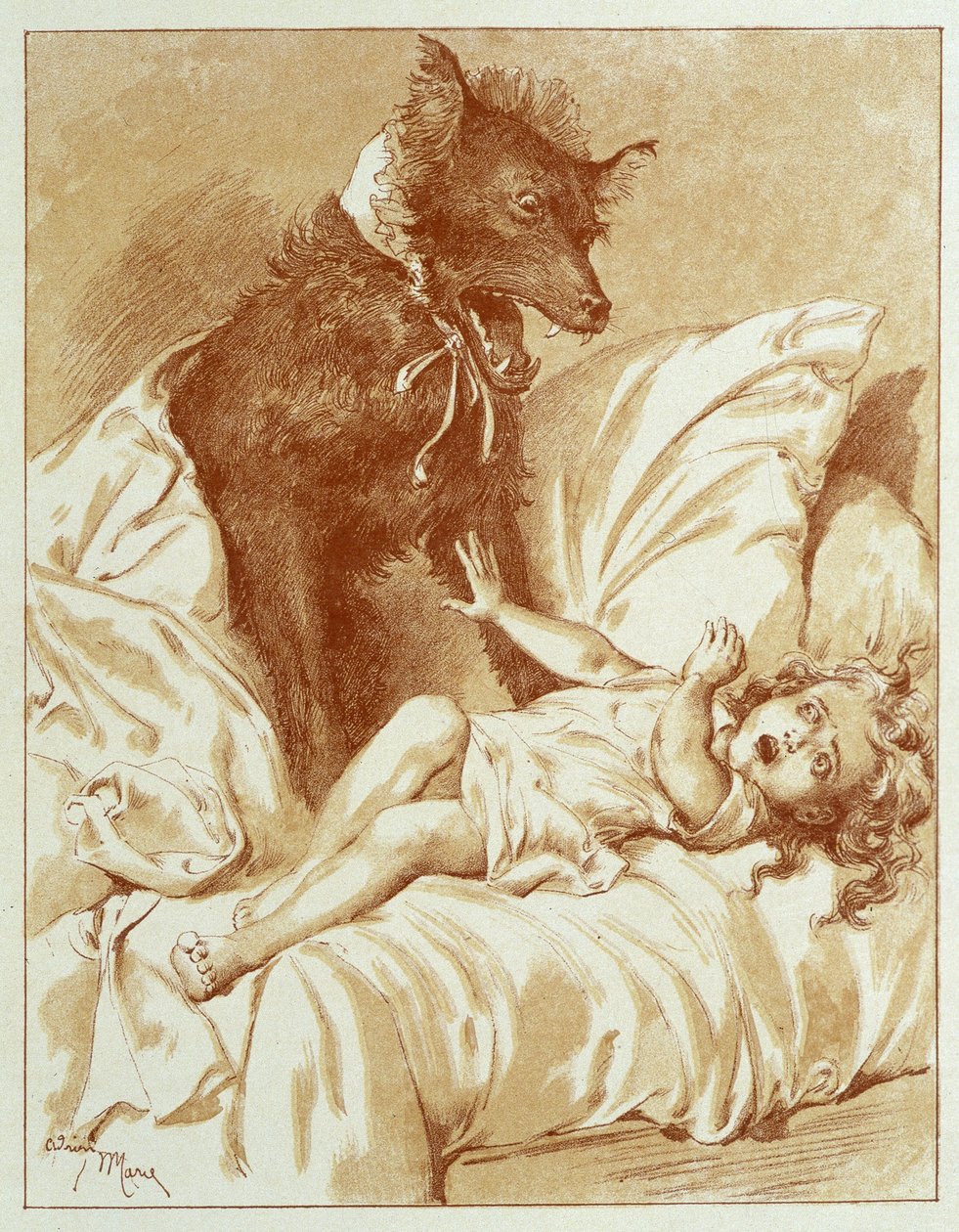 Punahilkka - Charles Perraultin "Saduissa", kuvitus Adrien Marie tekijältä Adrien Emmanuel Marie