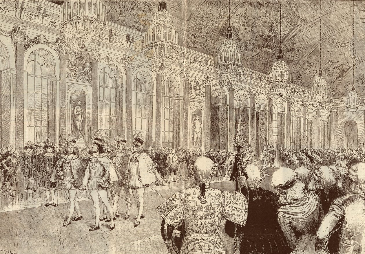 Pyhän Hengen ritarikunnan (Pyhä Henki) ritarien kulkue Versaillesin linnan jäägalleriassa helluntaipäivänä vuonna 1789. Adrien Marien piirustus vuodelta 1889. tekijältä Adrien Emmanuel Marie