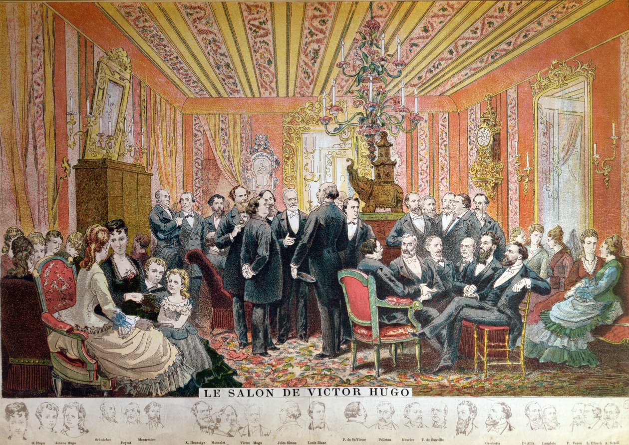 Victor Hugon salonki, 21 rue de Clichy, Pariisi, joulukuu 1875 (värikaiverrus) tekijältä Adrien Emmanuel Marie