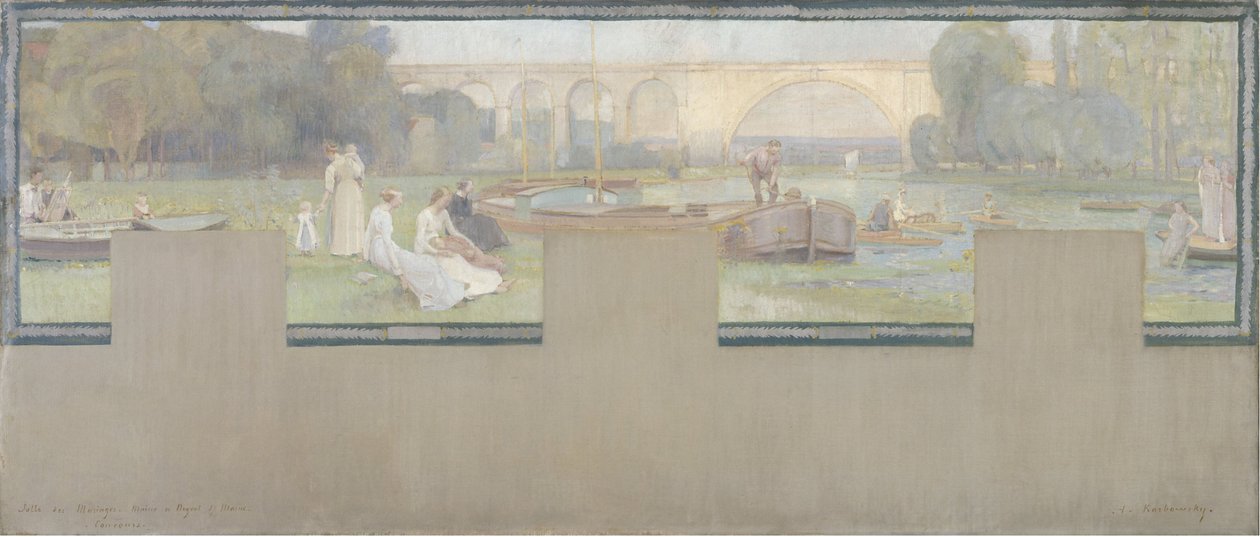 Nogent-sur-Marnen kaupungintalon luonnos: Le repos - la navigation, kevät 1889 (öljy kankaalle). tekijältä Adrien Karbowsky