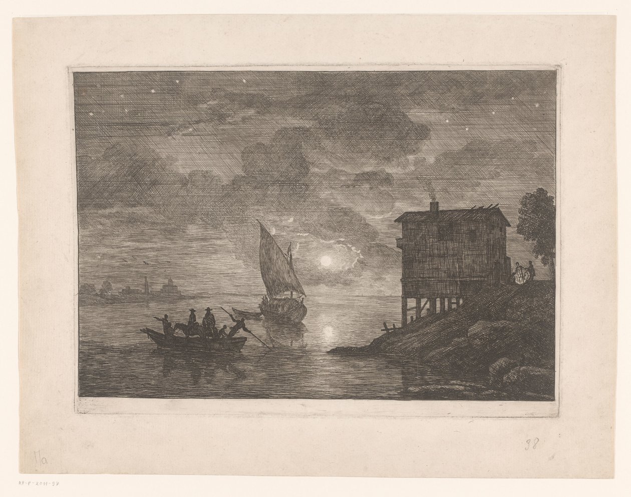 Lautta yöllä le baco tekijältä Adrien Manglard (attributed to)