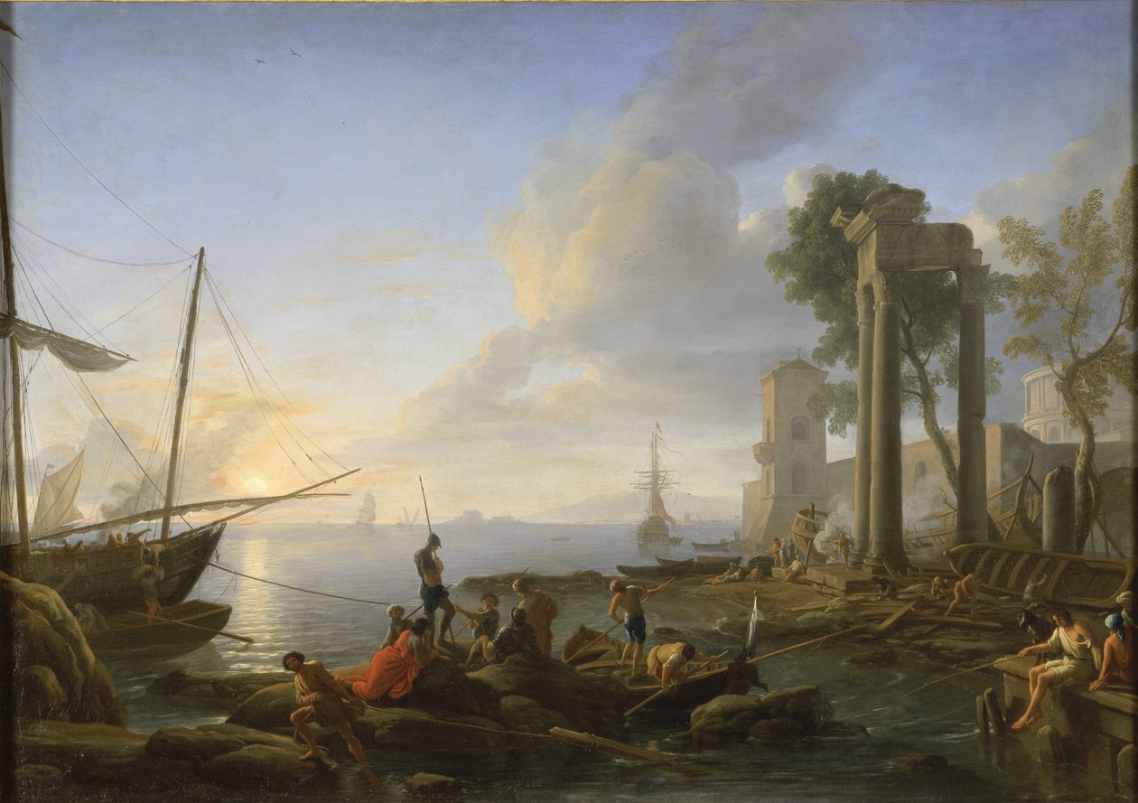 Marina auringonlaskun aikaan, 1726 tekijältä Adrien Manglard