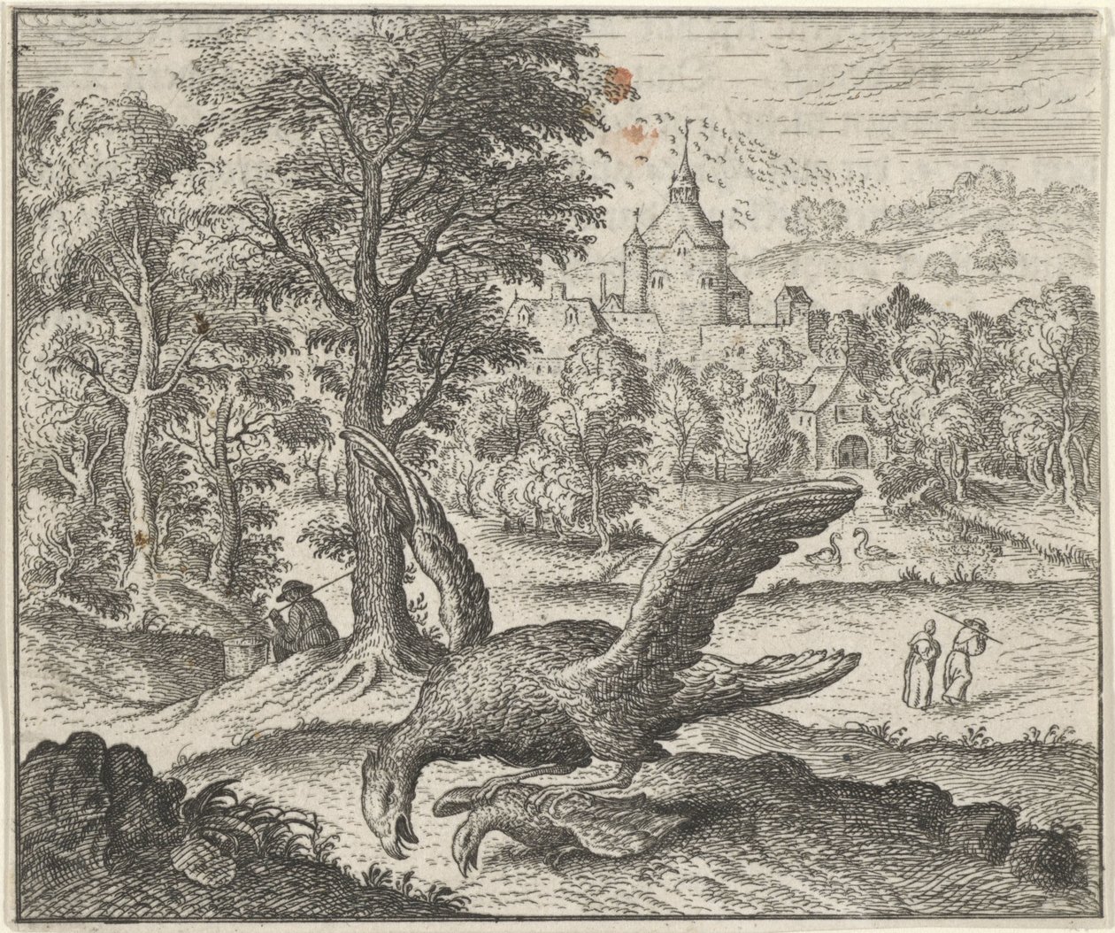 Fable of the Vulture and the Nightingale tekijältä Egidius  Sadeler (II)