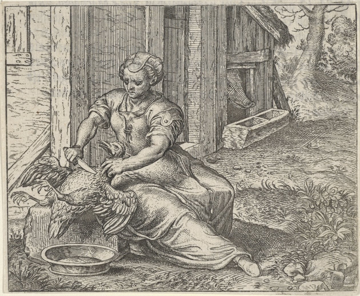 Fable naisesta ja kanasta tekijältä Egidius  Sadeler (II)