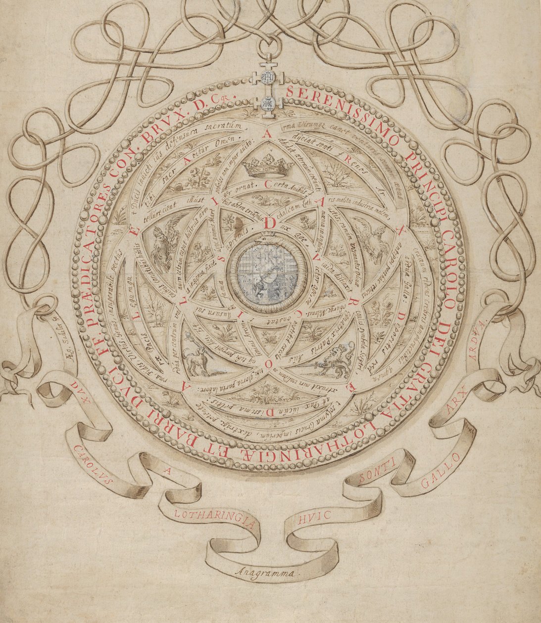 Anagrammi Kaarle III:n kunniaksi, Lorraine and Barin herttua, n. 1595-1605. tekijältä Aegidius Sadeler II
