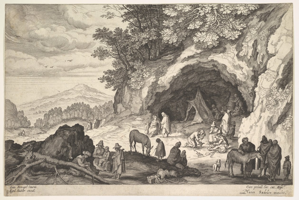 Vuoristoinen maisema mustalaisten kanssa, 1586-1629. tekijältä Aegidius Sadeler II