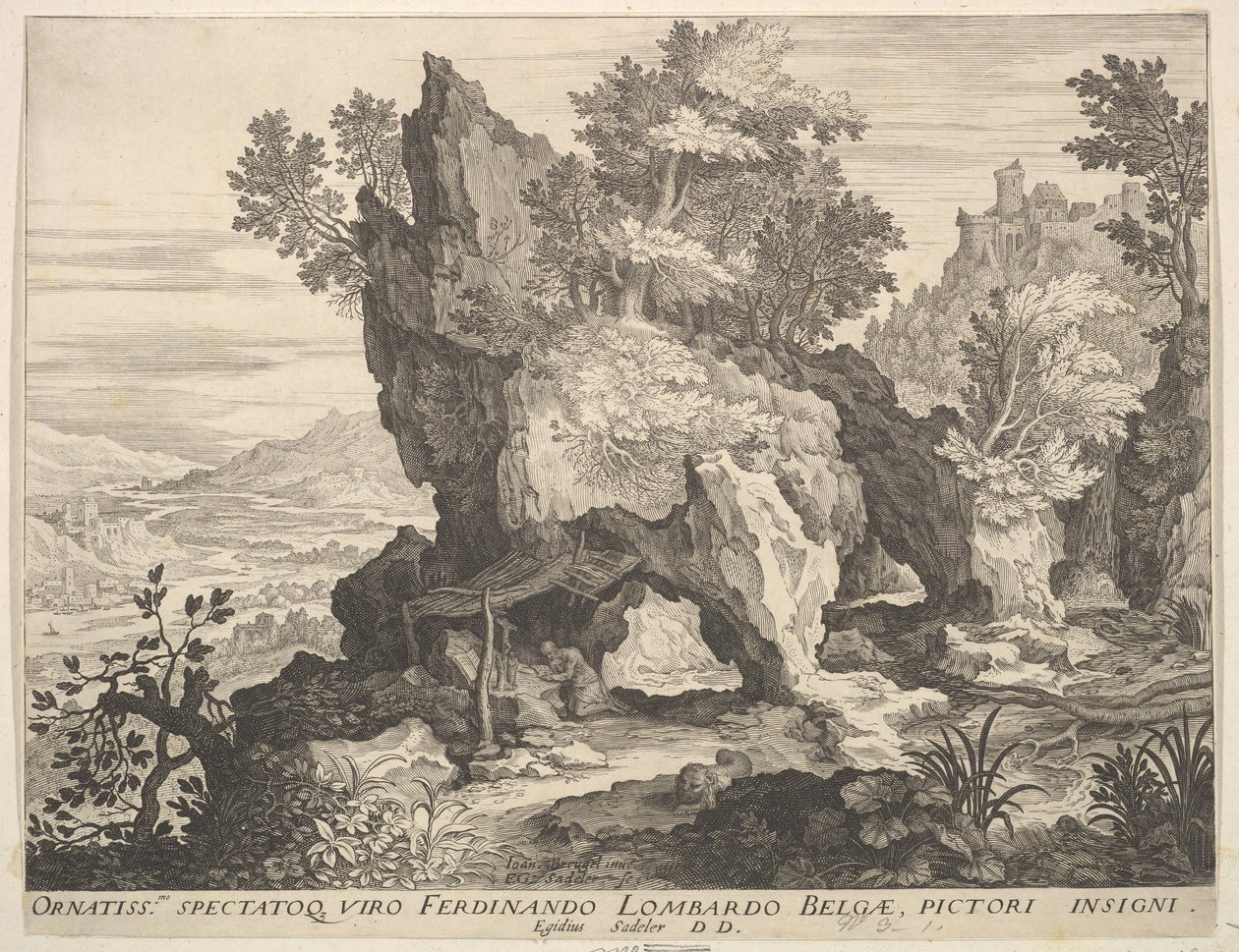 Kalliomaisema St. Jerome kanssa. tekijältä Aegidius Sadeler II
