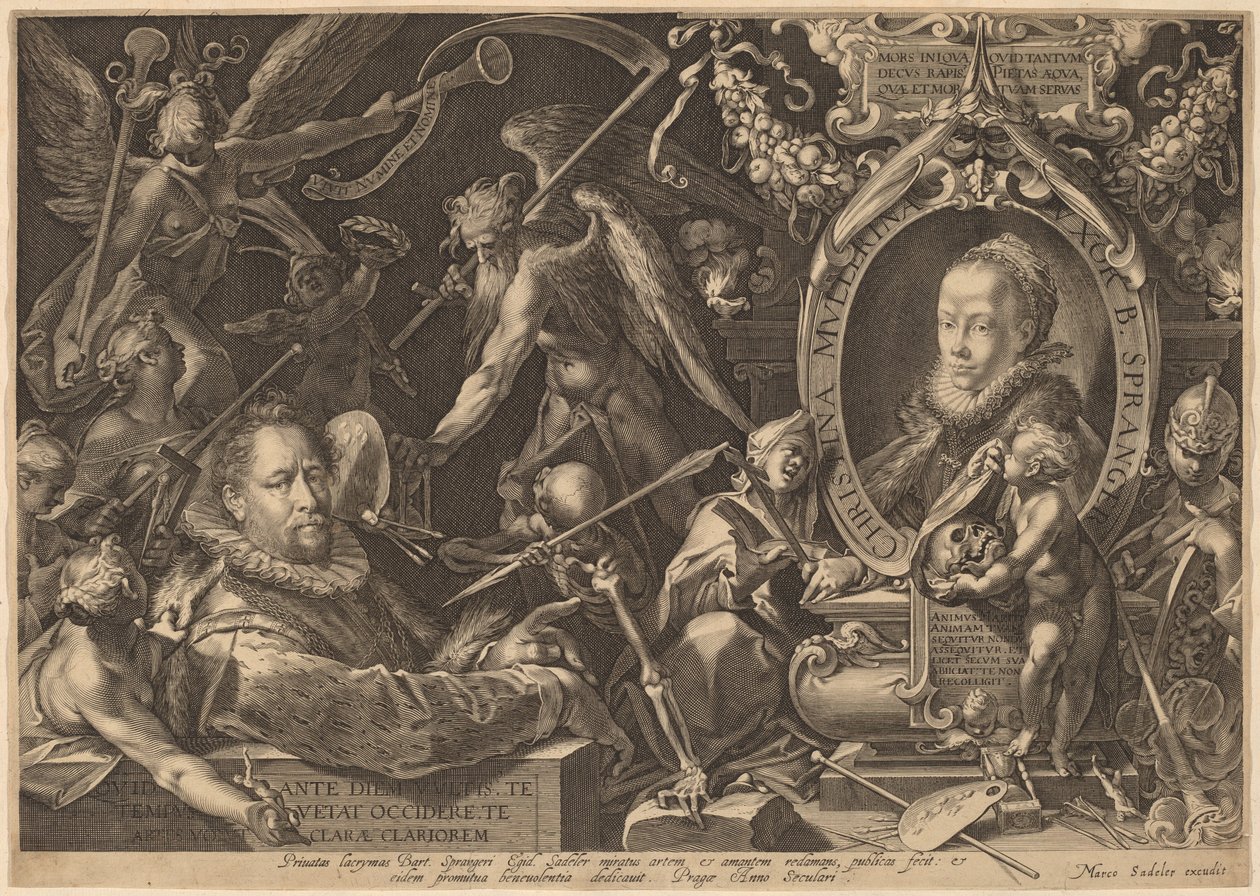 Bartholomaeus Spranger ja hänen edesmennyt vaimonsa Christina Muller tekijältä Aegidius Sadeler II, after Bartholomaeus Spranger