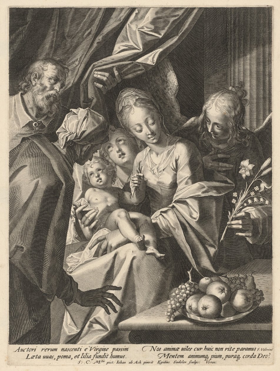 Pyhä perhe Pyhän Annan ja kahden enkelin kanssa tekijältä Aegidius Sadeler II, after Hans von Aachen