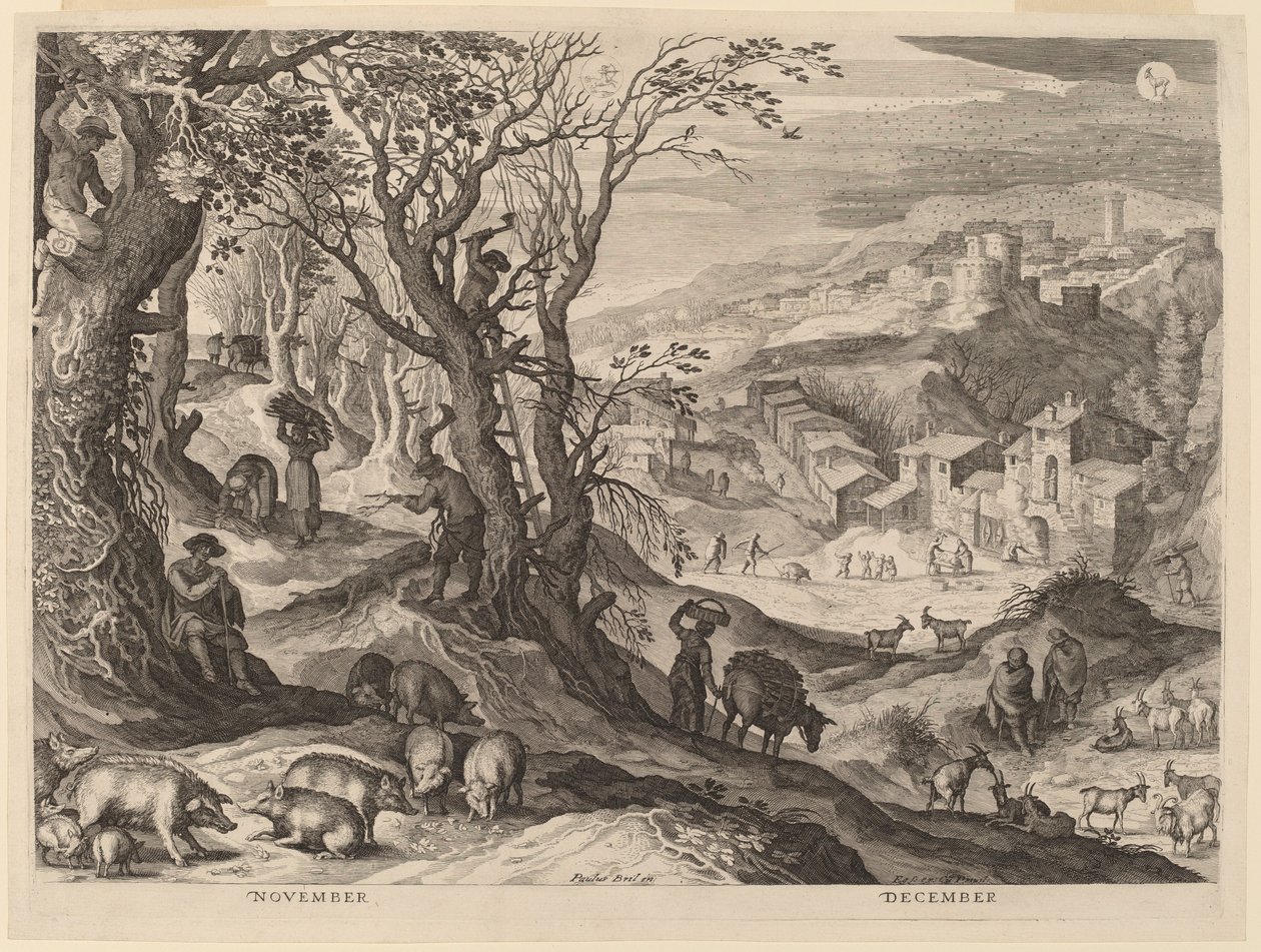 Marras- ja joulukuu tekijältä Aegidius Sadeler II after Paul Bril
