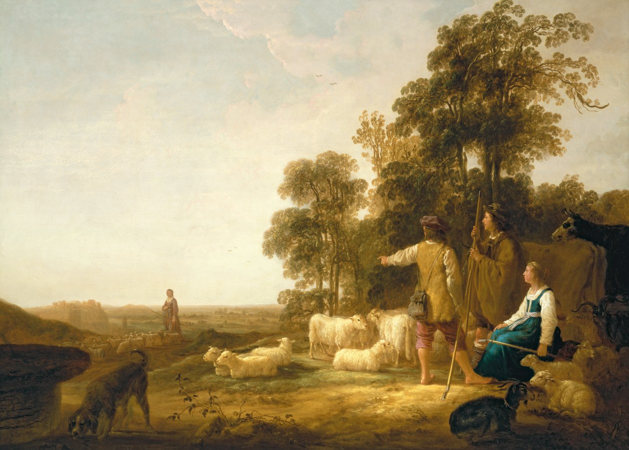 Maisema paimenten ja paimentyttärien kanssa tekijältä Aelbert Cuyp