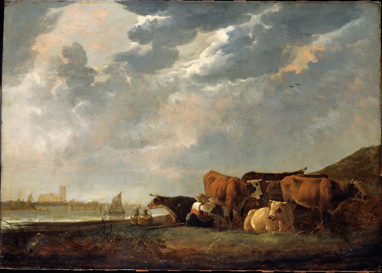 Karjaa Maasin lähellä, Dordrecht kaukaisuudessa tekijältä Aelbert Cuyp