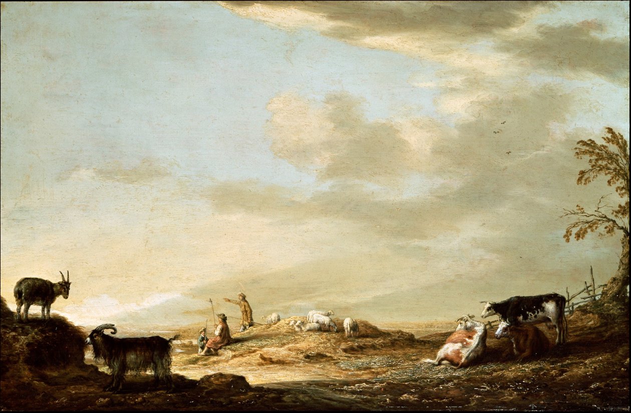 Maisema karjan ja hahmojen kanssa tekijältä Aelbert Cuyp