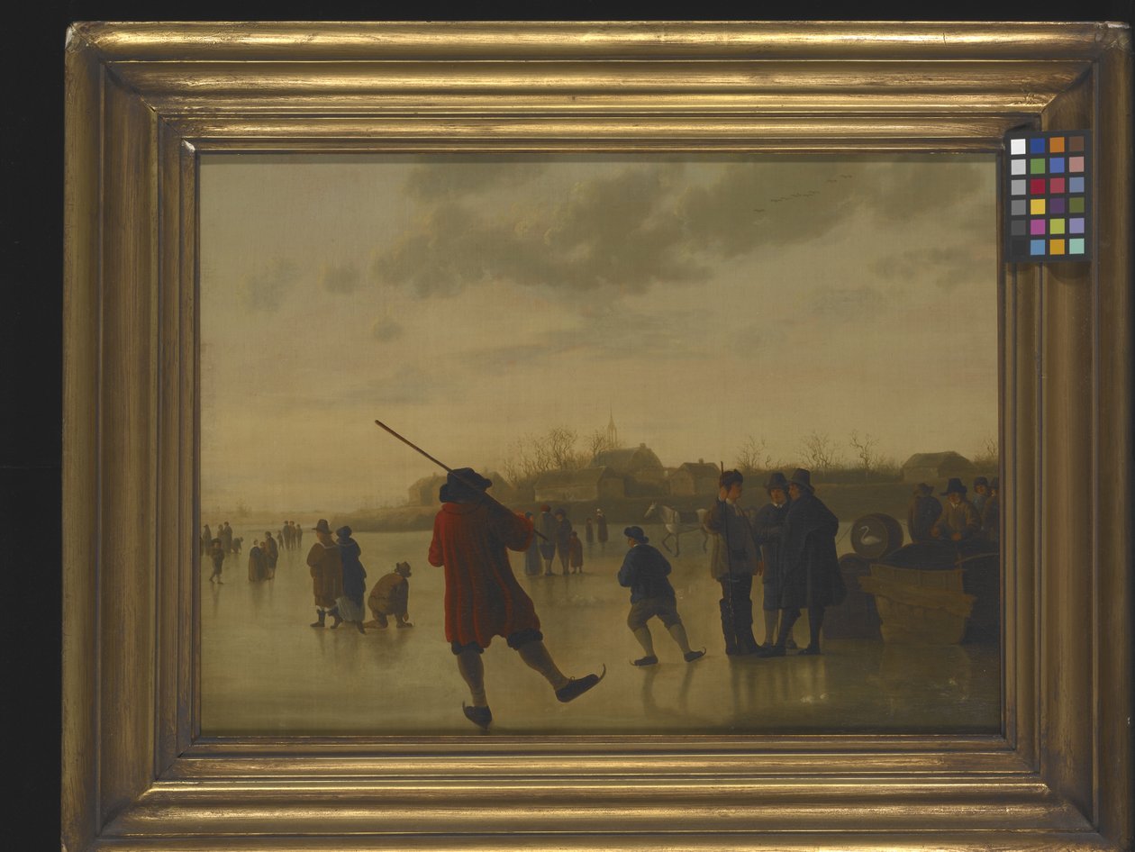 Jäätyneen joen maisema luistelijoiden kanssa (öljy kankaalle) tekijältä Aelbert Cuyp