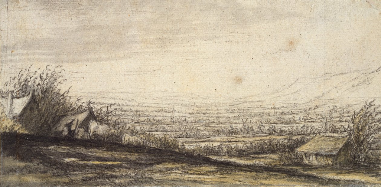 Laaja maisema, jossa on mökki ja karja, 1600-luvun loppu tekijältä Aelbert Cuyp