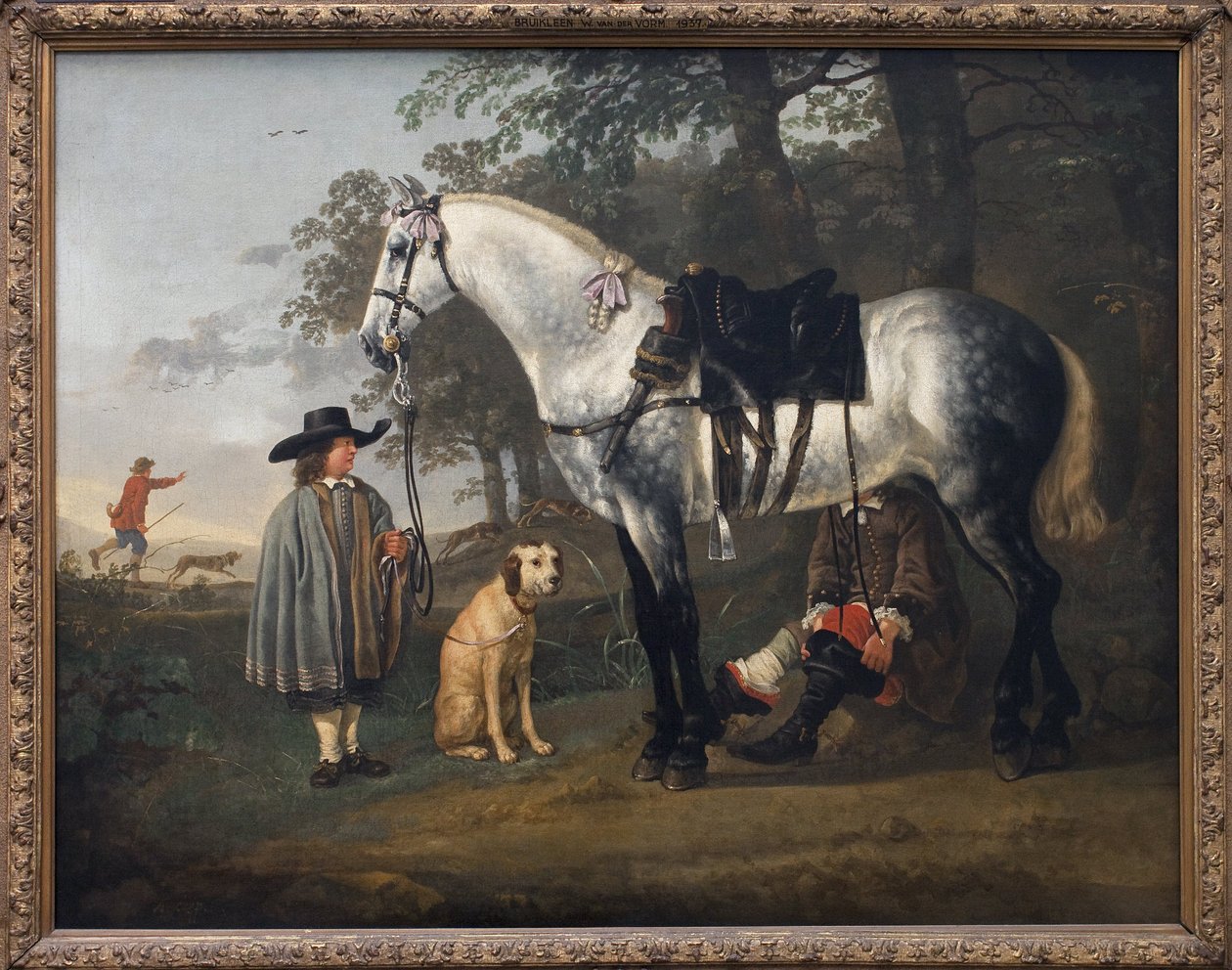 Harmaa hevonen maisemassa. Albert (Aelbert tai Aelbrecht) Cuypin (1620-1691) maalaus, öljy kankaalle, noin 1650. Hollantilainen taide tekijältä Aelbert Cuyp