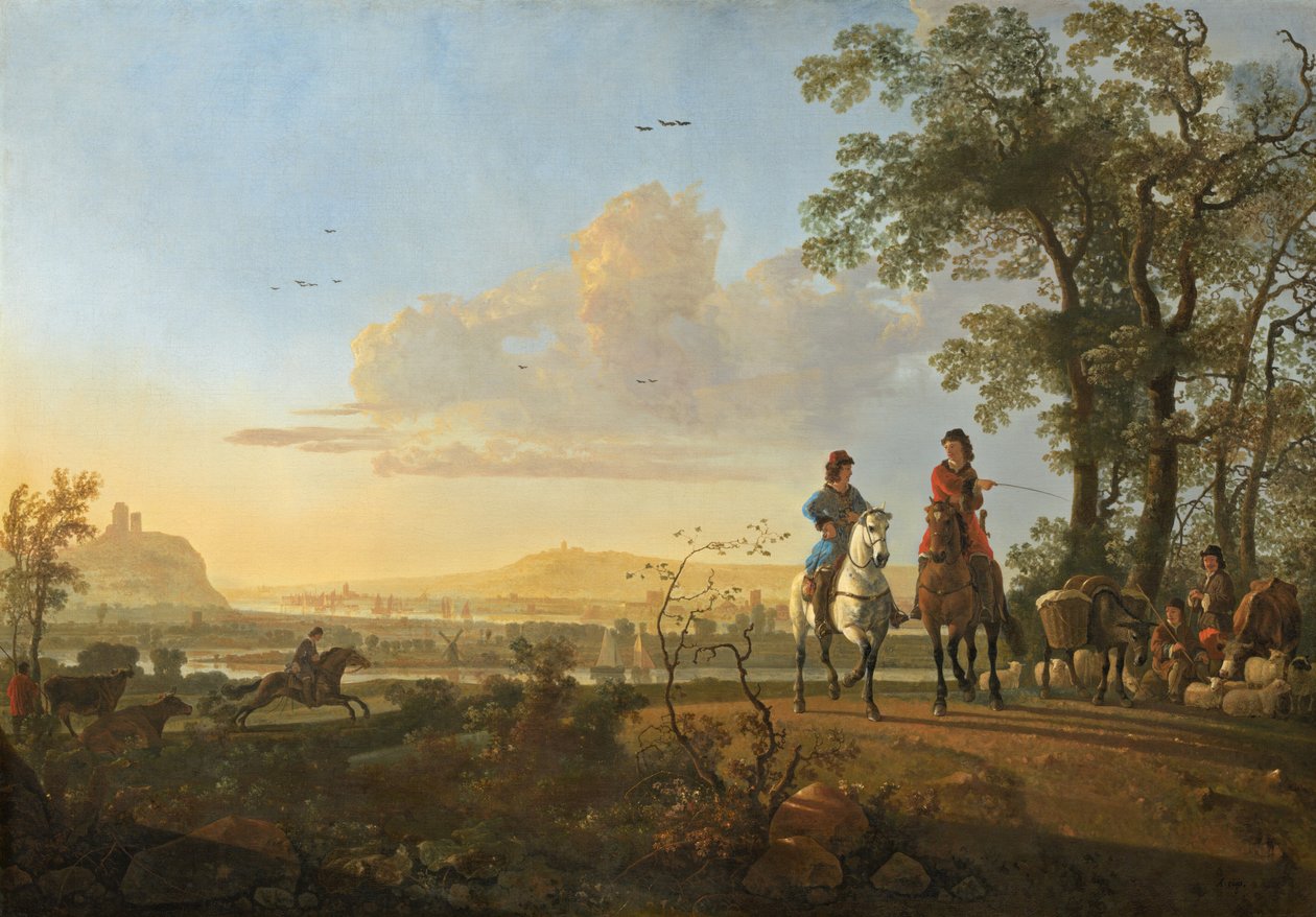 Ratsumiehet ja paimenet karjan kanssa, 16551660. tekijältä Aelbert Cuyp